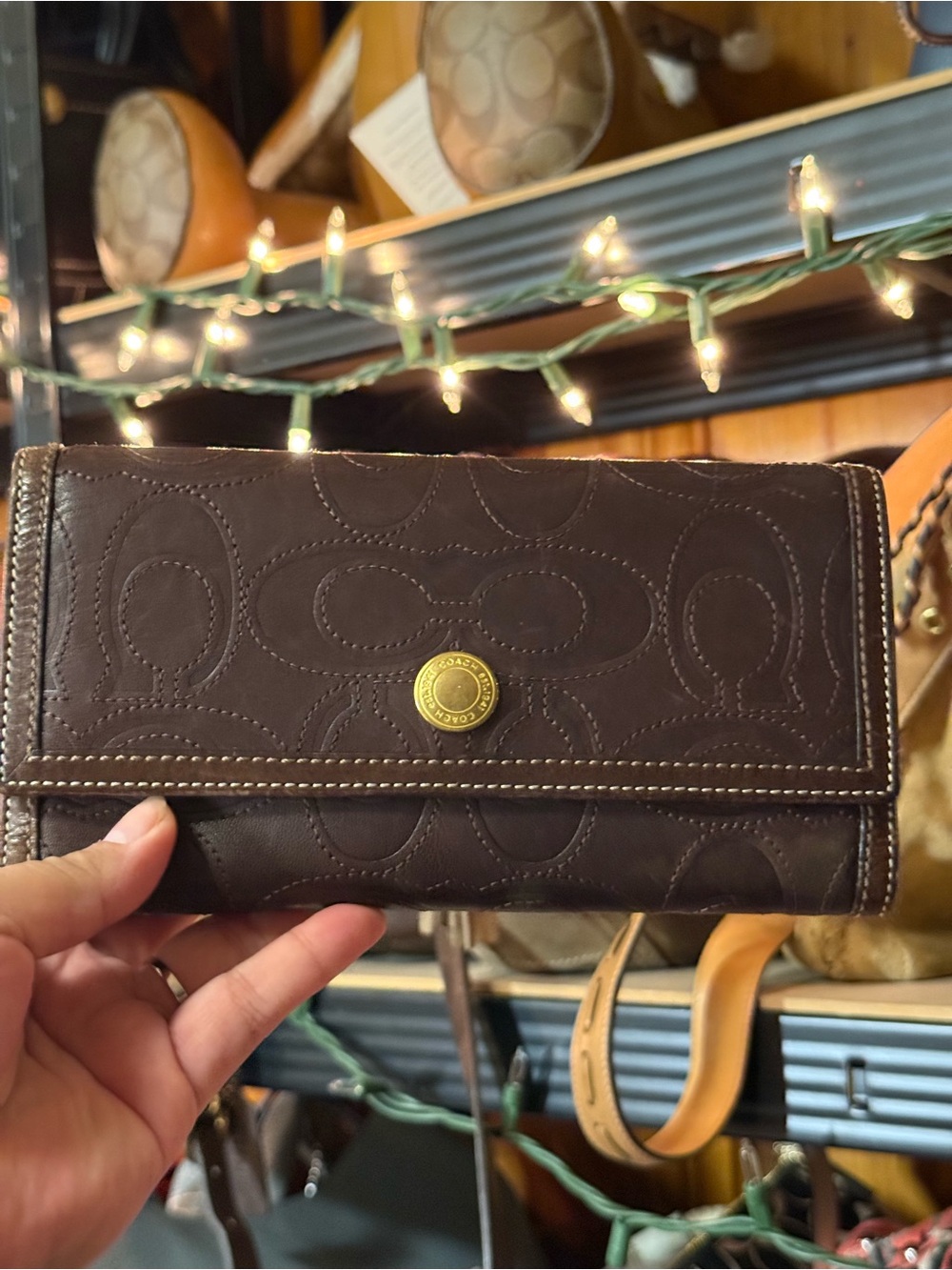 Coach Hampton Dark Brown Embroidered Signature Leather Wallet